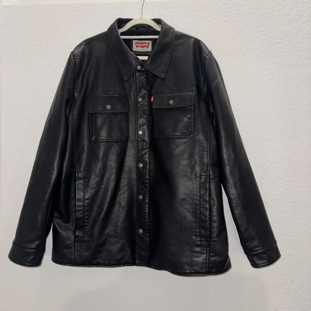 Levi's Men's Size L Faux Leather Trucker Jacket Heavyweight Full Zip Snap Button